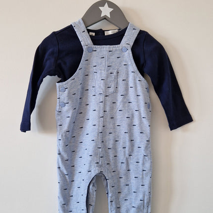 Ensemble Salopette+T-shirt ML Marèse bleu - 67 cm