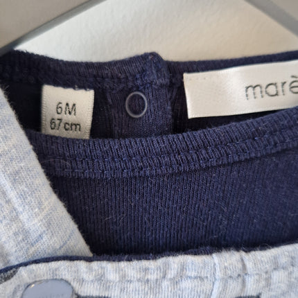 Ensemble Salopette+T-shirt ML Marèse bleu - 67 cm