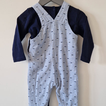 Ensemble Salopette+T-shirt ML Marèse bleu - 67 cm