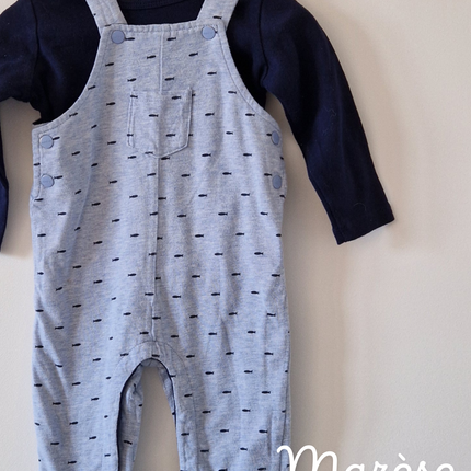 Ensemble Salopette+T-shirt ML Marèse bleu - 67 cm